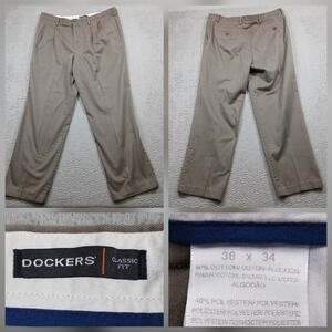 Dockers Chino Pants Mens 38x34 Tan Khaki Classic Fit Pleated Cotton Blend